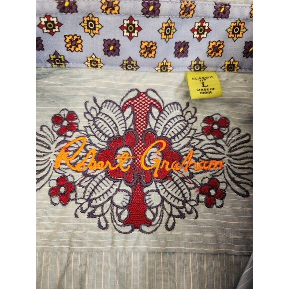 Robert Graham Mens Long Sleeve Button Down Shirt Blue Stripe Patterned Large - Picture 5 of 9